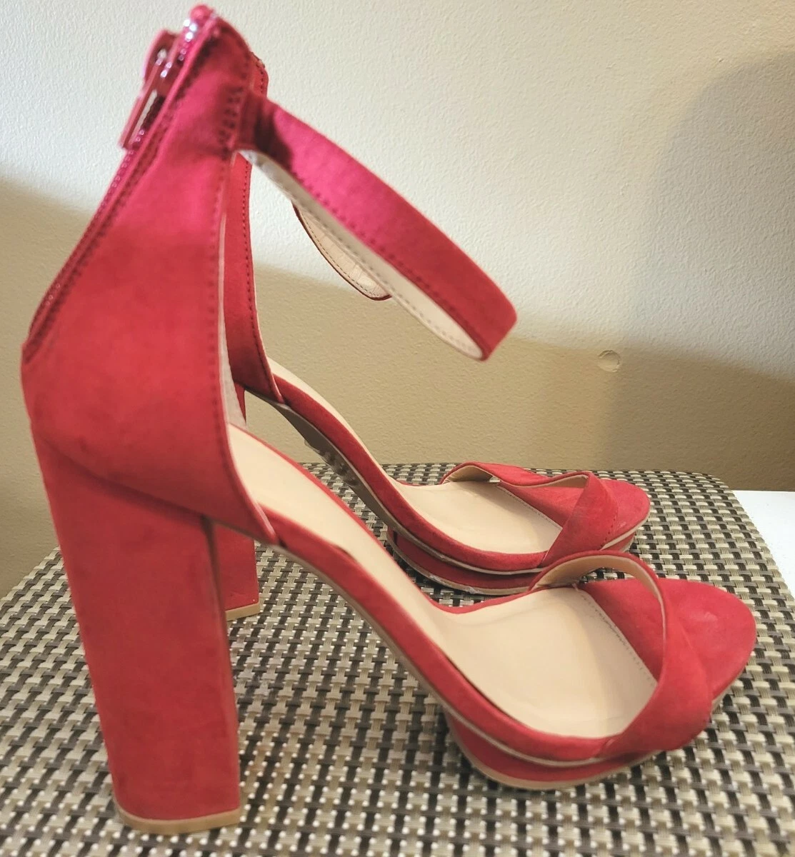 Charlotte Russe Womens Size 9. Red Open Toe Ankle Strap Block Heels Shoe.  Good C