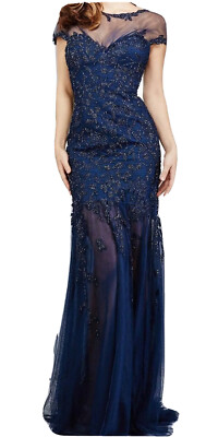 jovani navy beaded dress Jovani 40181 - V-Neck Beaded Ornate Evening Gown 24 / Navy