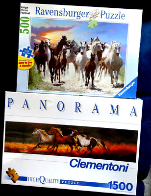 Horse Puzzles Ravensburger 500 27x20''  Clementoni 1500 45x32''  Sealed Lot of 2