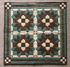 Handmade Blue, Brown, and Cream Quilted Table Topper