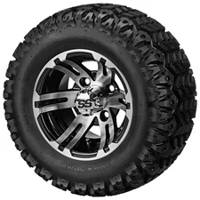 (4) Golf Cart 20x10-10 Sierra Sport A/T Tires on 10x7 Black/Machined Epic Wheels