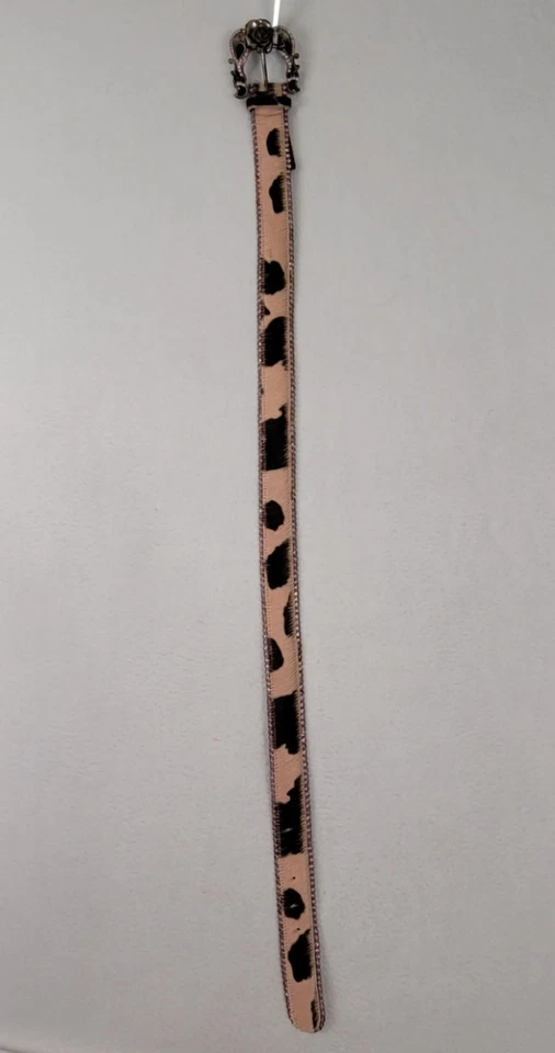 Betsey Johnson Pink/Black Leather Cow Print Western Rhinestone Belt BB179 Small - Image 2 of 4