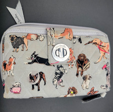 Vera Bradley Dog Show Wallet Turn Lock RFID Zip Around Grey Cotton RARE