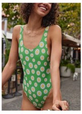 NWT Aerie Smiley Birthday Scoop Cheekiest One Piece Swimsuit Green Yellow M Swim