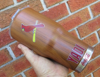 YADI ST. LOUIS CARDINAL'S COKE COCA COLA QT CUP SIGNATURE ENDORSED WOOD GRAIN