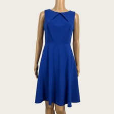 AB Studio Size 4 Royal Blue Pleated Neck Sheath A-Line Dress Career Work Party