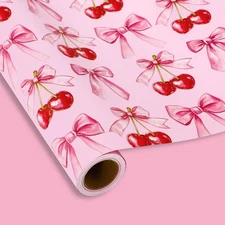 JarThenaAMCS Cherry Bow Wrapping Paper -Mini Roll- 17 In x 32.8 Ft Pink Coque...