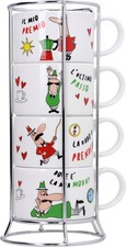 Bialetti Italia - Set of 4 Cappuccino Cups with Stand one cup is chipped reduced