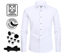 Men's Dress Shirt White 4-Way Stretch Convertible Tuxedo and Regular