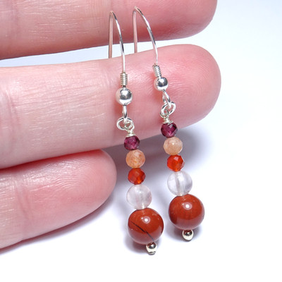 Red Jasper, Sunstone, Garnet, Rose Quartz, Carnelian Earrings 925 Sterling