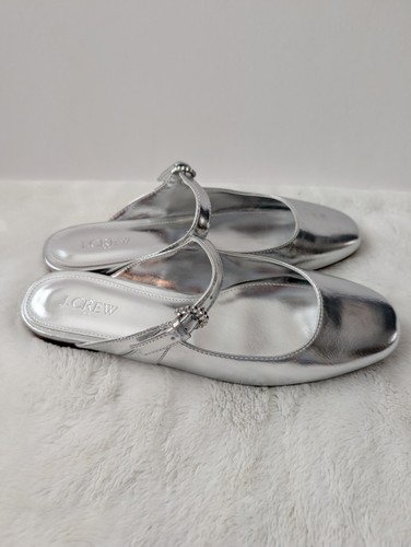 J.Crew Silver Mary Jane Mules Women Size 7.5 EXCELLENT CONDITION Slip-on Buckle - Picture 2 of 7