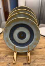 Set of 4 Blue & Ochre Swirl Dinner Plates by Stone the Crows Brand New