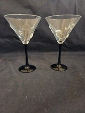 Set of 2 Martini Glasses Black Stem Etched Ol...