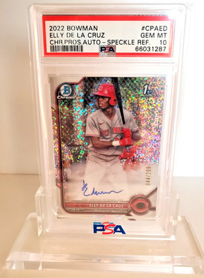 2022 Bowman Chrome Speckle Refractor Elly De La Cruz Prospect Auto 44/299 PSA 10