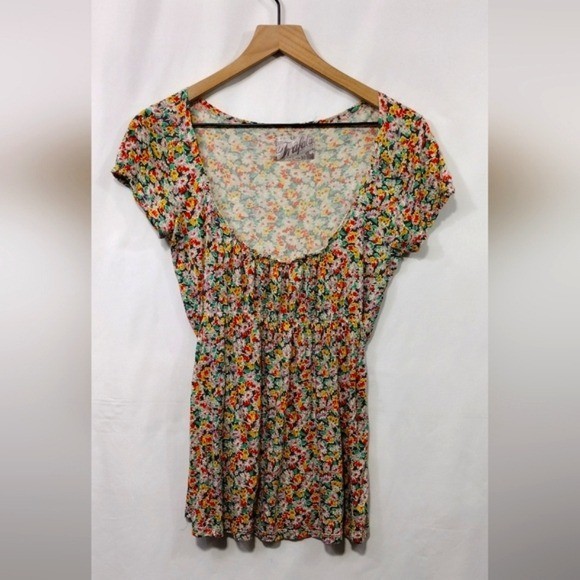 Vintage Zara Trafaluc Multicolor Floral Top Women's L  Red Yellow Retro Y2K 90s