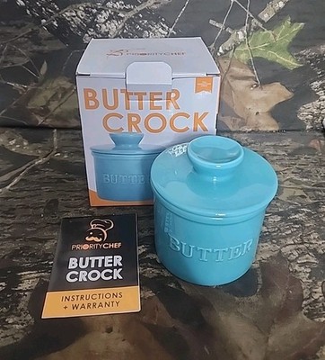 New Priority Chef Turquoise Butter Crock With Lid DM