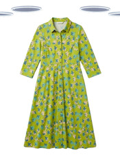 Ex White Stuff Women's Midi Shirt Dress - Jersey Long Sleeve Floral Lime Green