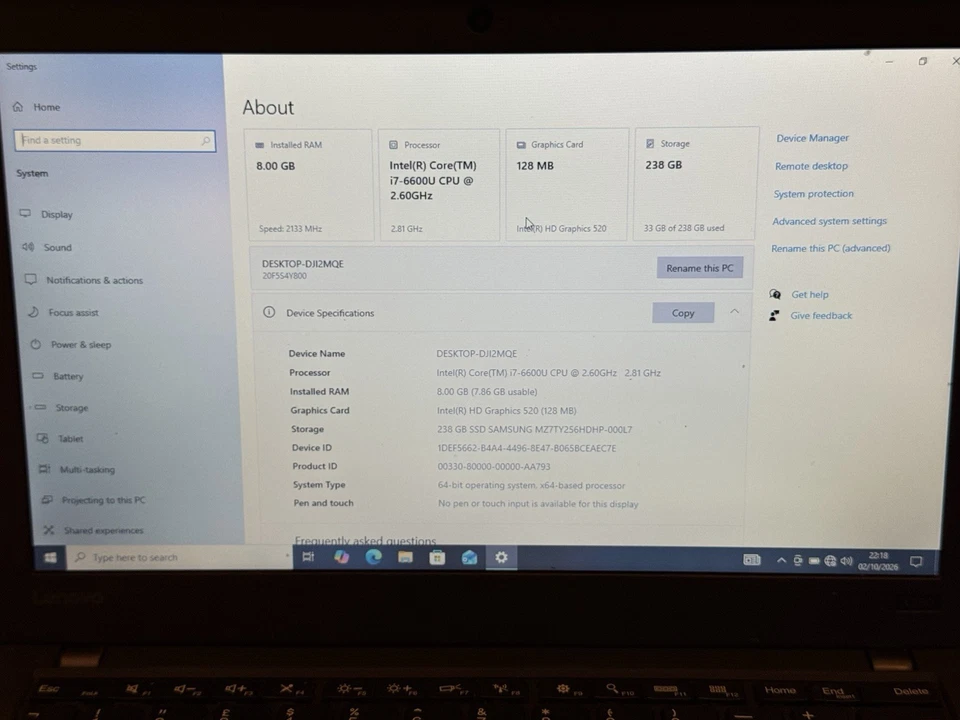 Lenovo ThinkPad X260 · i7-6600U · 8GB · 256GB, photo 2 of 5