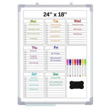 Magnetic to Do List Whiteboard for Wall 24" x 18" Large Weekly Dry Erase Boar...