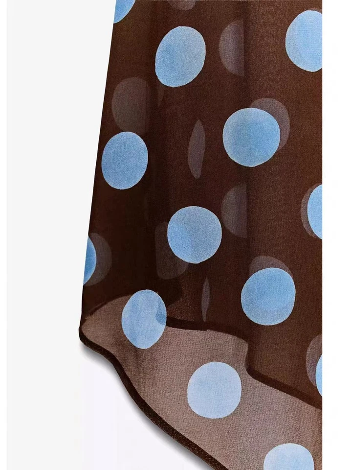 NUEVA FALDA ASIMÉTRICA MUJER TIRO MEDIO SEMI TRANSPARENTE LUNARES MARRÓN NUEVA Foto 4 de 4