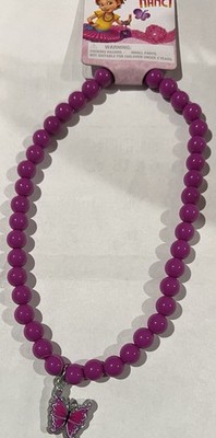 Fancy Nancy Purple Beaded Necklace With Butterfly Charm! Very Cute & Elegant