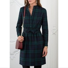 Sézane x Alix Thomsen Wool Navy Blue Green Plaid Shirt Dress Sz 42 Belted Lined