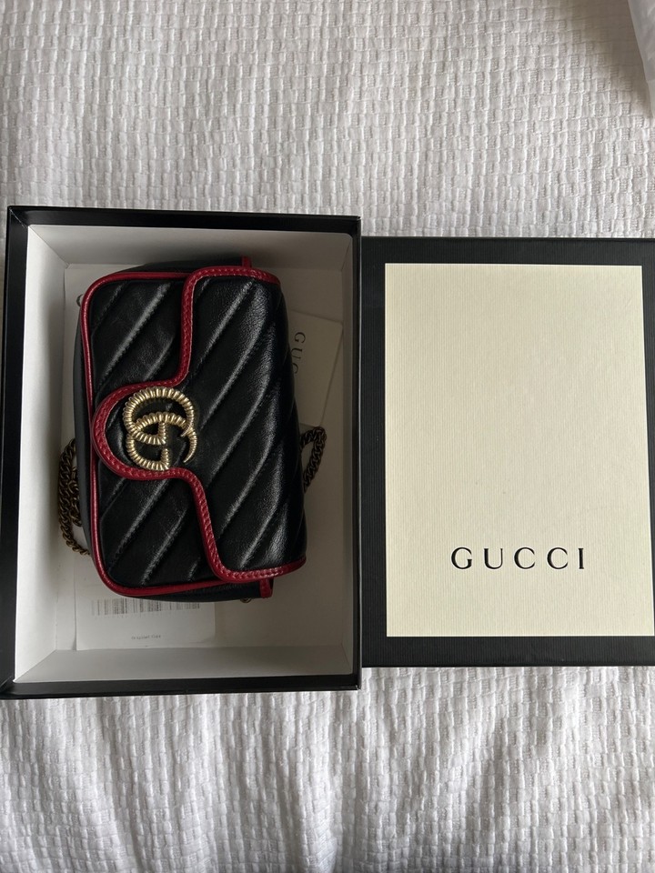 Gucci Marmont Super Mini Black And Red New Authentic 
