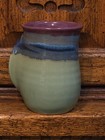 Hand Warmer Mug Neher 2015 Pottery Signed Left-Handed Purple Green Drip Glaze — photo 3