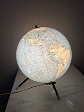 Ancien Globe Terrestre Lumineux - Lampe . Mappe monde en verre , vintage