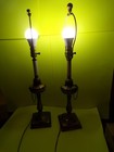 2 vintage yellow brass lamps approx.3 feet tall. new 100 watt bulbs 6 foot cords — photo 2