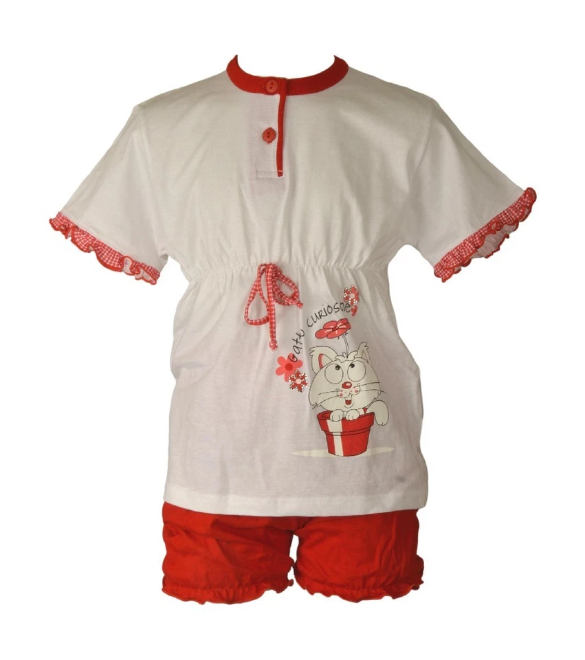 Pyjama fille GARY, t-shirt à manches courtes, col henley, short, article 27543 - Photo 1/1