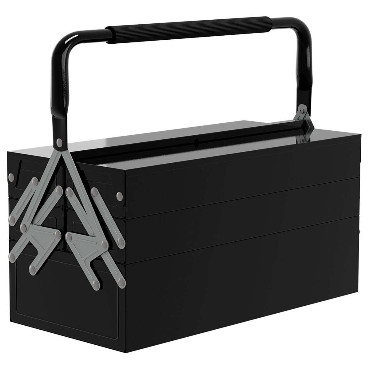 Bobobiy Black 3 Tier Metal Toolbox, 5 Tray Professional Portable Tool Box With Carry Handle For Workshop, 45Cmx20cmx34.5cm, - Image 2