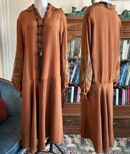 Vintage Antique 1920s Embroidered Tunic Drop Waist Dress Art Deco Gatsby Rare M