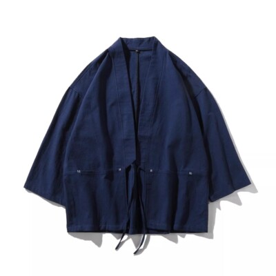 Men Vintage Japanese Coat Kimono Top Loose Yukata Cardigan Outwear Retro