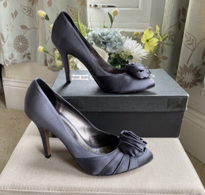 Ladies Hobbs Grey Satin Rose Corsage High Heel Court Shoes UK