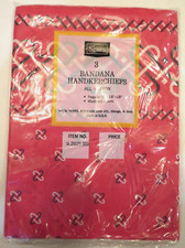 Vintage Sears Bandanas Handkerchief 3 Pack Red 18"x18" Made in USA New Old Stock