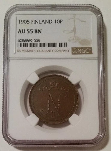 Finland (Under Russia) Nicholas II 1905 10 Pennia AU55 BN NGC