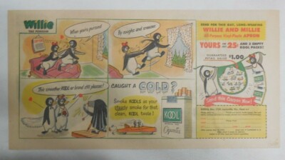 Willie The Penguin Kool Cigarette Ad: Apron Premium 1950's Size: 7.5 x 15 inches