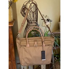Bolso de Mano Senz Lou Café Latte de Nylon y Cuero Grande para Mujer Nuevo con Etiquetas