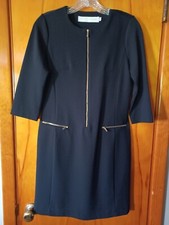 Tracy Negoshian Front Zip "Little Black Dress" 3/4 Sleeves Size S