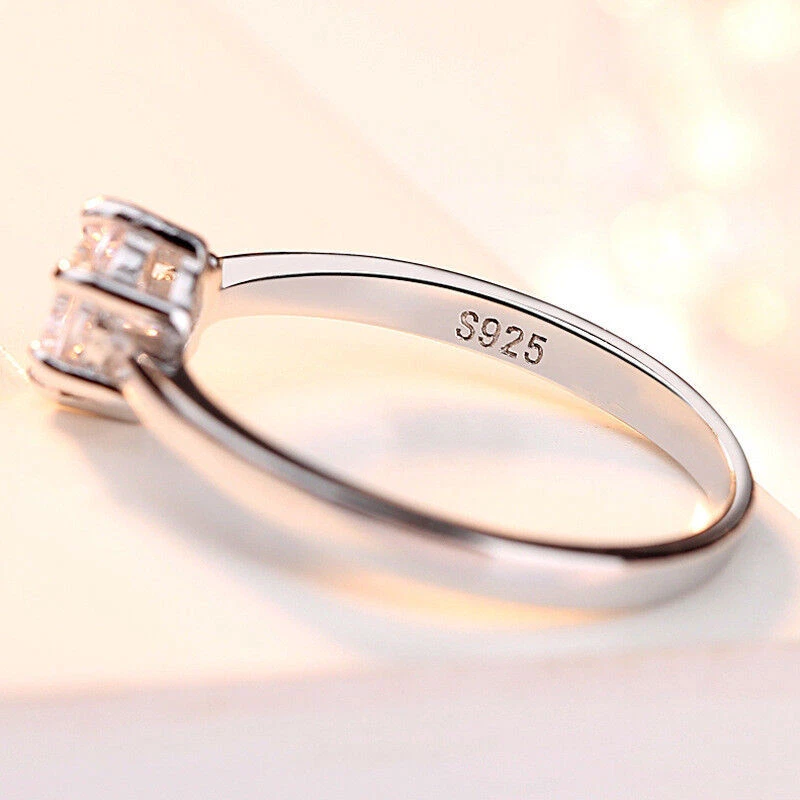 Klassisch Verlobungsring Echt Sterling Silber 925 Solitär Zirkonia Damen Ring  - Bild 4 von 4