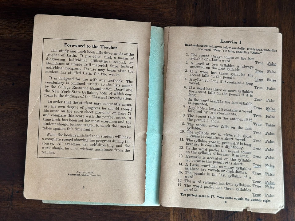 Vintage 1929 Latin No 1 Progress Book - Individual Workbook - Vtg School Books - Image 3 of 4