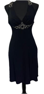 Italian Impero Couture Black Embroidered Backless Elegant Halter Evening Dress