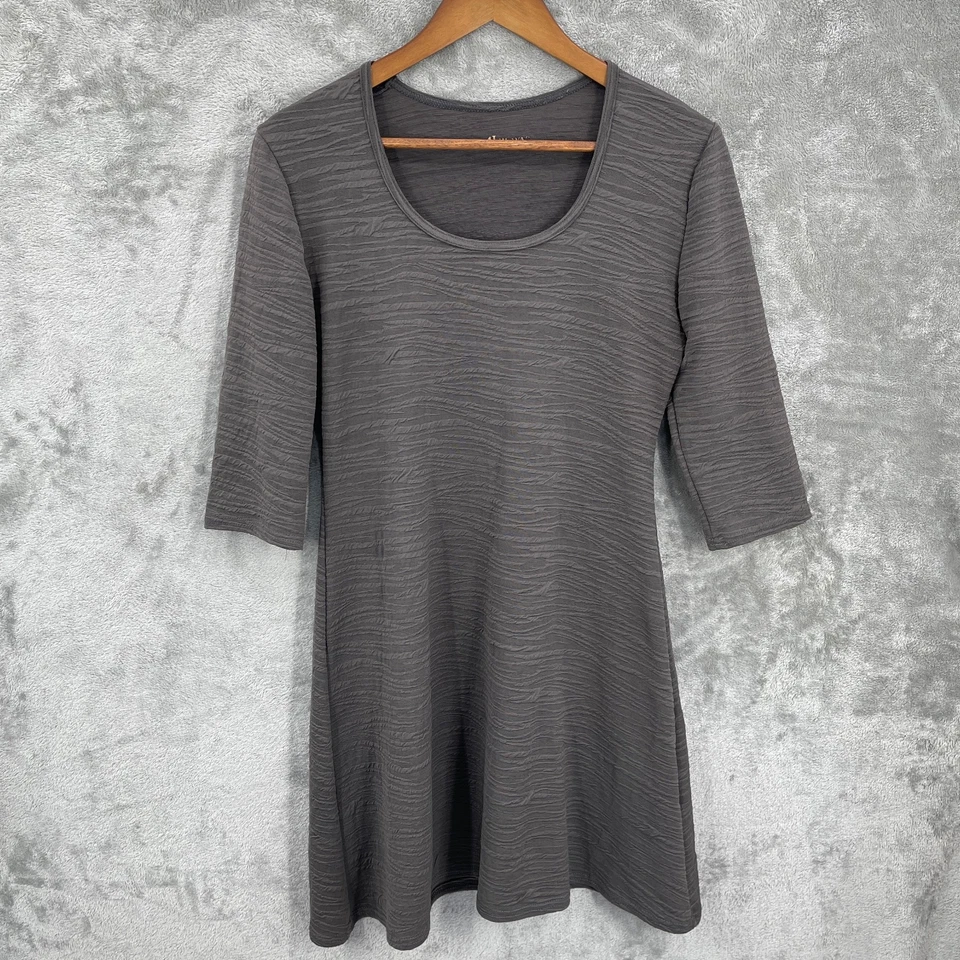 Vestido Laura Hlavac Mujer M Gris Texturizado Modesto Neutro Versátil Básico Simple Foto 3 de 4