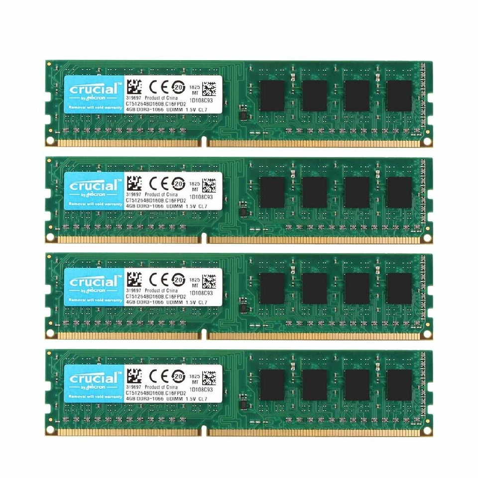 16GB 4x4GB 2GB DDR3 PC3-8500U 1066MHz CL7 DIMM Desktop Memory RAM Crucial LOT BT - Image 3 of 4