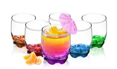 6 Trinkgläser 250ml mit farbigem bemalten Boden Glas Wassergläser Saftgläser 