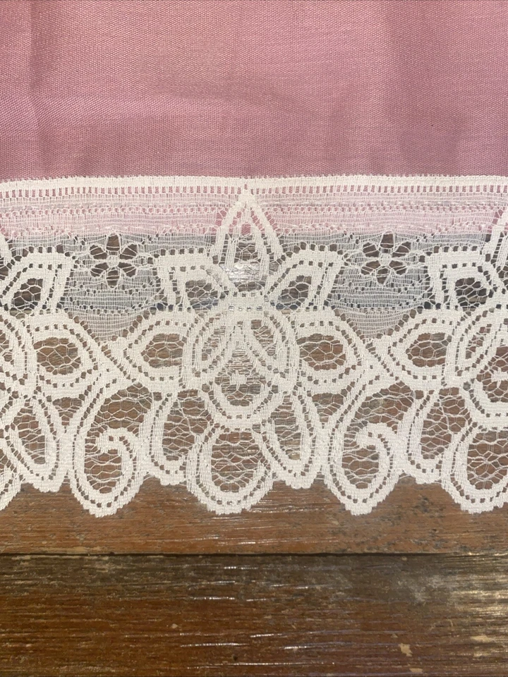 1-Panel Cortina Cenefa Rosa Polvoriento Encaje Blanco De Colección Floral Cottagecore EE. UU. Foto 2 de 4