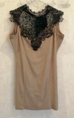 Kleid Wildlederimitat beige schwarze Spitze Gr.40 Voyelles (2203135) 