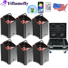 6X18W LED RGBWA UV Rechargeable Wireless Wifi DMX DJ Par Up lights w/Flight case