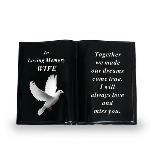 Graveside Plaque Memorial Black Book With Dove Remembrance Ornament - Wife